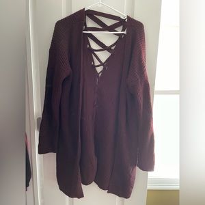XL cardigan back crossover marroon